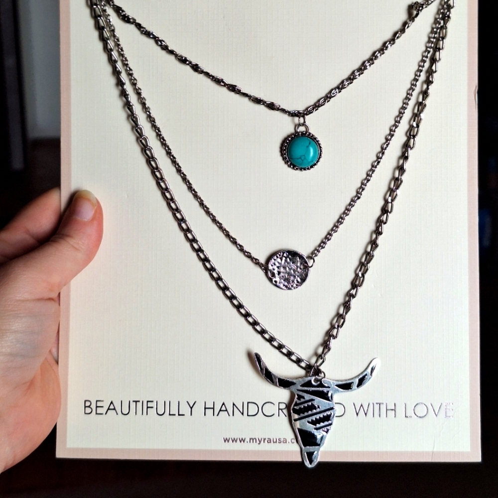 Myra Bag Silver and Blue Layered  Necklace